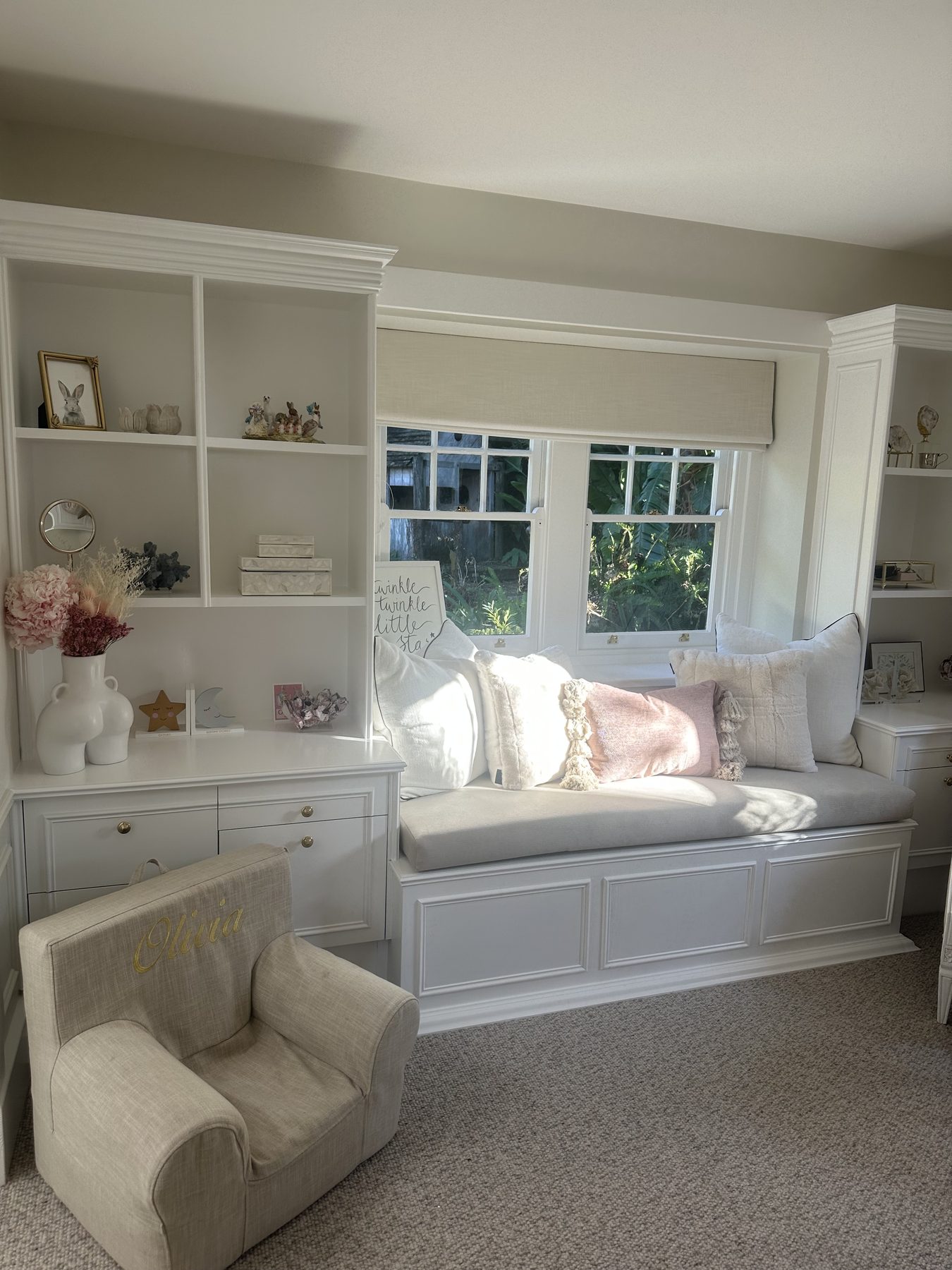 Window seat and shelving