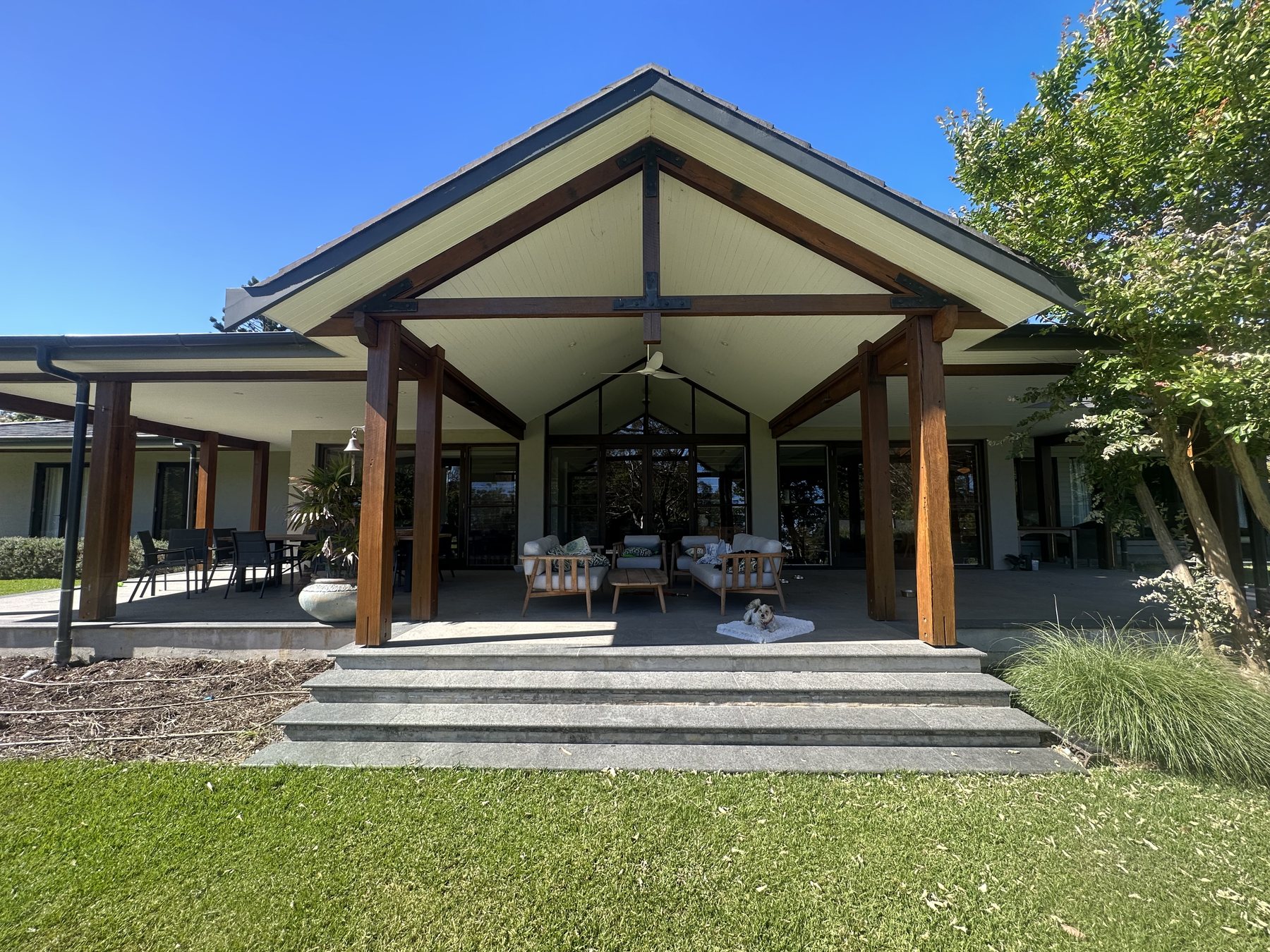 Freshly painted exterior entry and weatherboards on a Sydney home